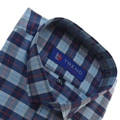 Men's sky blue and navy checkered formal shirt