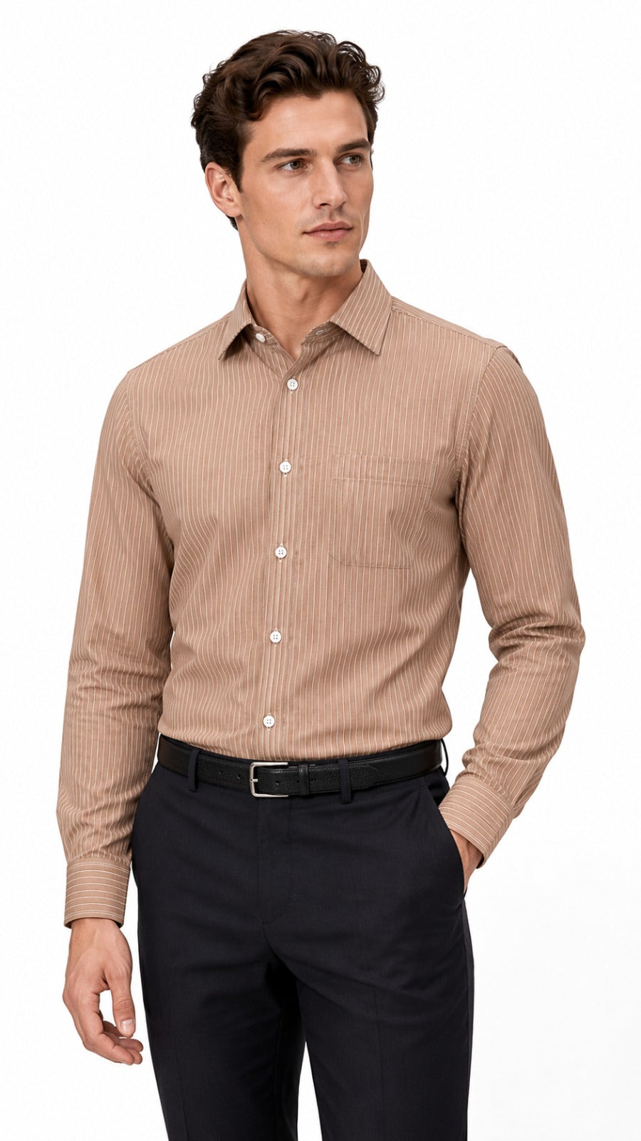 Men’s Cream Beige Stripe Formal Shirt