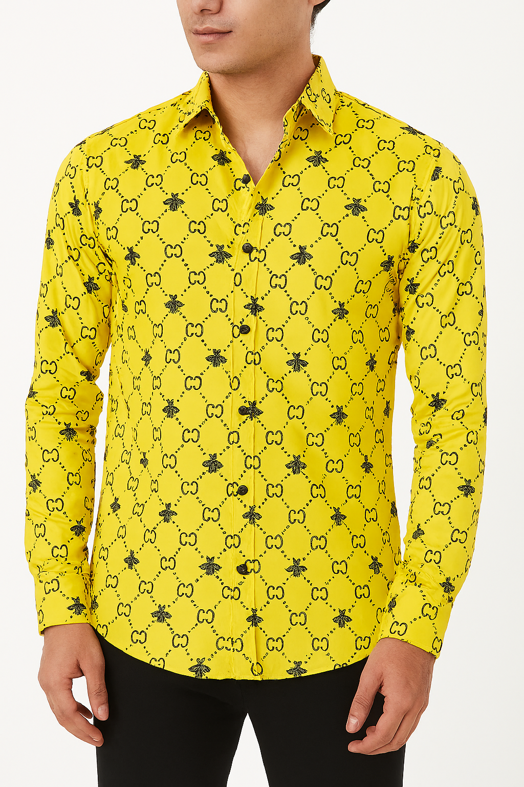 Men's yellow Gucci emboss casual shirt