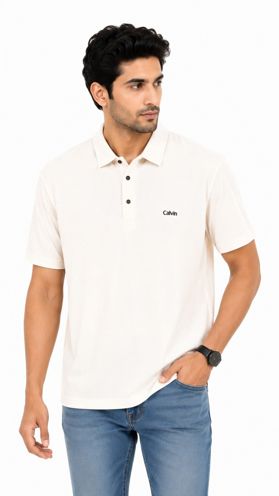 Men’s Off-White Solid Embroidered Logo Polo Shirt