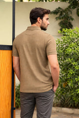Men’s Olive Brown Textured Polo Shirt (Last Chance)