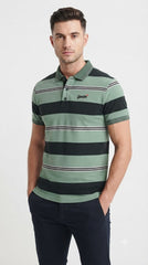 Men's Sage Green & Black Horizontal Striped Polo Shirt