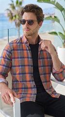 Mens Orange Multi Checks Casual shirt