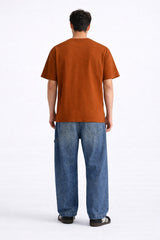 Mens Rust Orange MLBreeze Abstract Graphic Print Downshoulder T-shirt