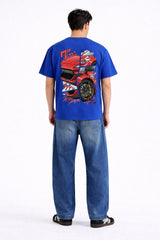 Mens Royal Blue Graphic Sports Car Print Downshoulder T-shirt