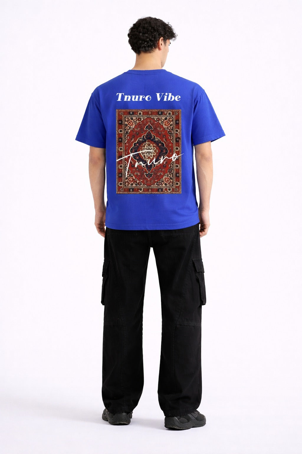Mens Royal Blue Tnuro Vibe Typography Print Downshoulder T-shirt
