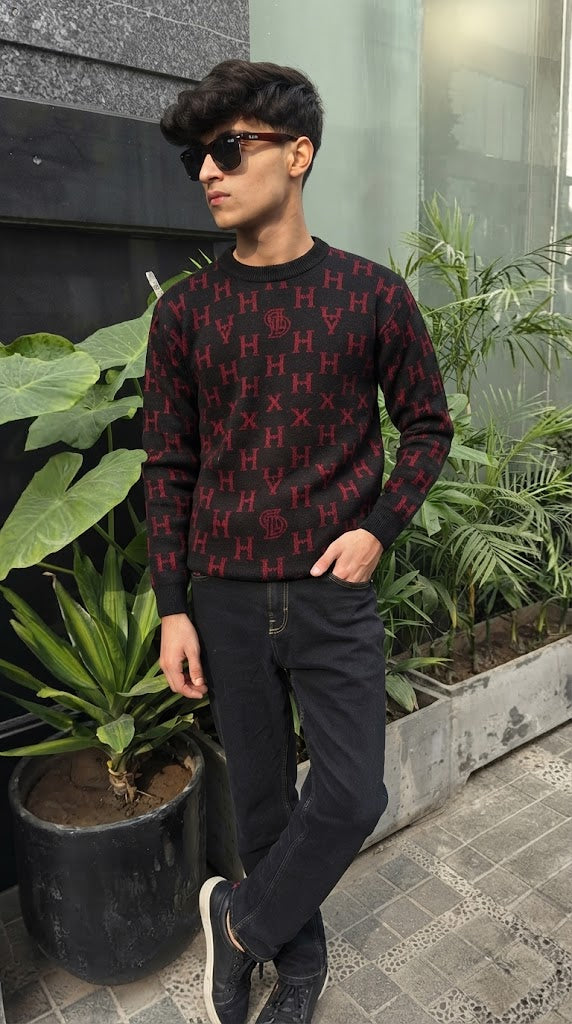 Mens Imported Rabbit Wool Sweater Red and Black