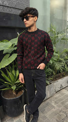 Mens Imported Rabbit Wool Sweater Red and Black