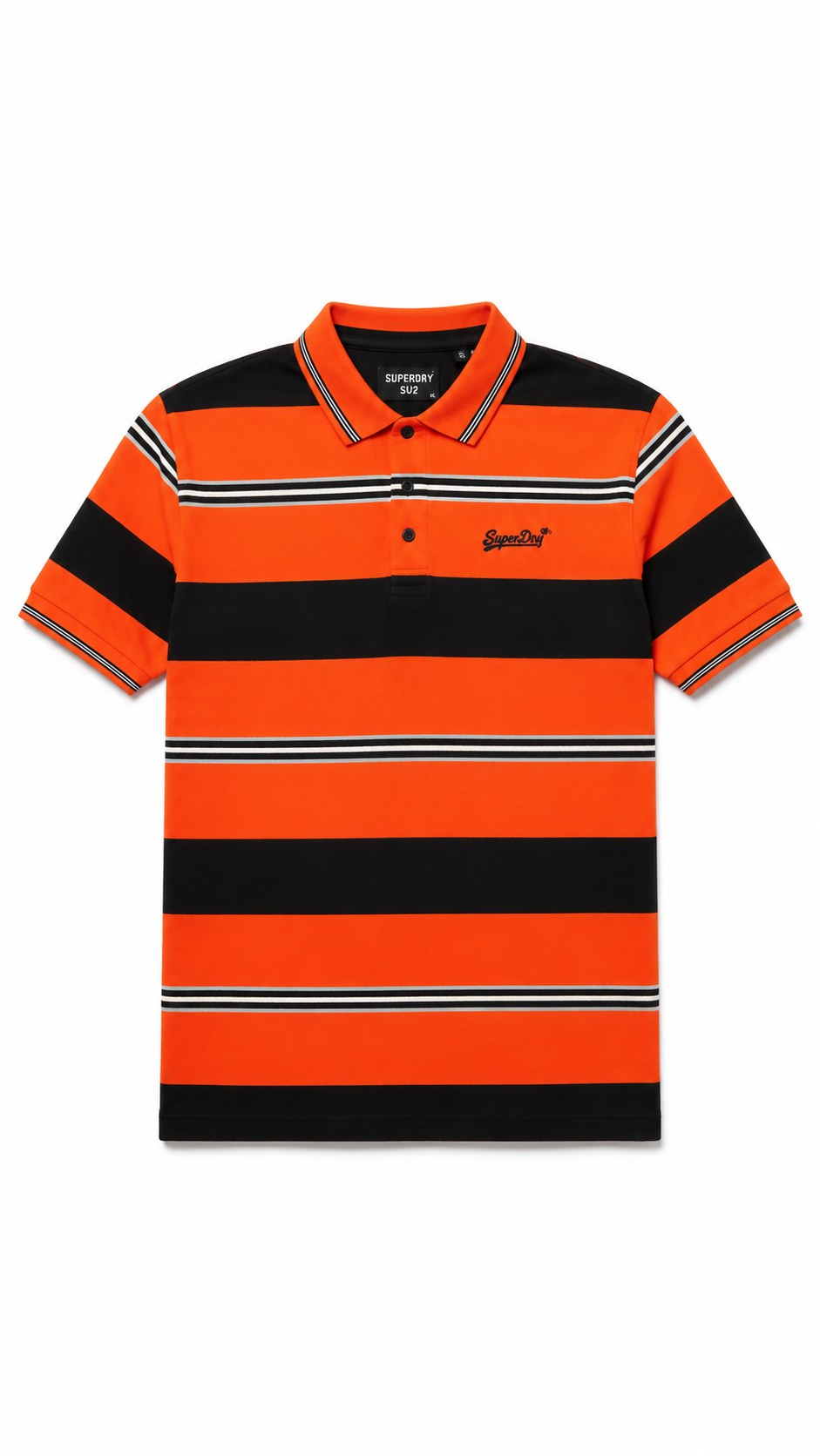 Mens Orange & Black Horizontal Striped Polo Shirt