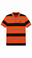 Mens Orange & Black Horizontal Striped Polo Shirt