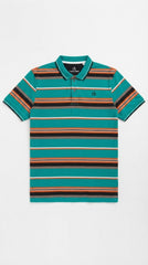 Men's Teal, Black & Orange Horizontal Striped Polo Shirt