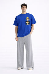 Mens Royal Blue Anime Pirate Character Graphic Downshoulder T-shirt