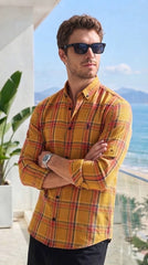 Mens Yellow Multi Checks Casual shirt