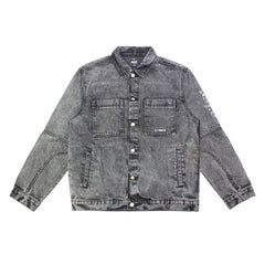 Mens gray embroidered denim jacket