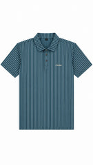 Men’s Teal Blue Vertical Pinstripe Polo Shirt