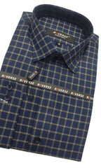 Men's navy and yellow checkered formal shirt
