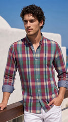 Mens Maroon Green Blue Check Imported Casual Shirt