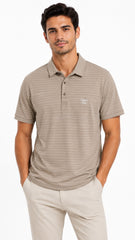 Men’s Beige Horizontal Pinstripe Bademigio Paris Logo Polo Shirt