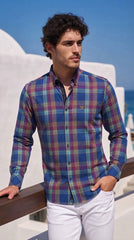 Mens Blue Maroon Yellow Check Imported Casual Shirt
