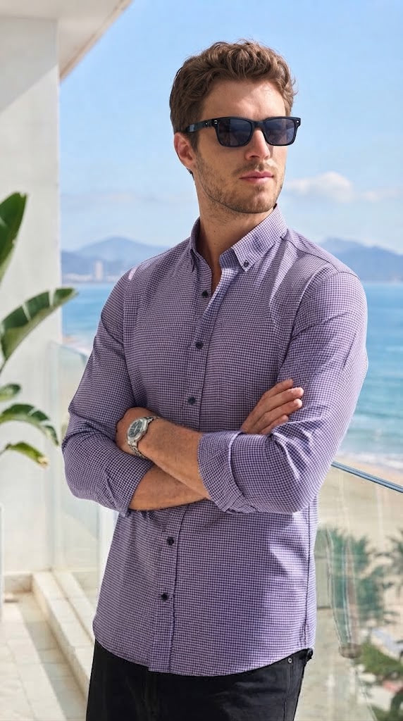 Mens Purple Check Imported Casual Shirt