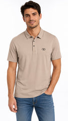 Men’s Taupe Beige Solid Valentino Logo Polo Shirt