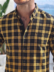 Mens Yellow Black Check Imported Casual Shirt