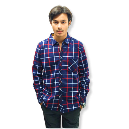 Men’s navy and red lining inner fleece casual shirt