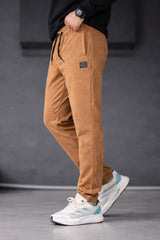 Men’s Camel Brown Suede Textured Trouser