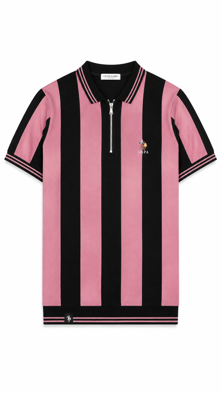 Men's Pink & Black Vertical Striped Polo Shirt