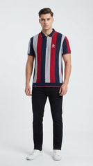 Men's Red, Navy & Light Grey Vertical Striped Polo Shirt