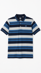 Mens Navy Blue Horizontal Striped Polo Shirt