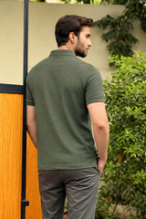 Men’s Olive Green Textured  Polo Shirt (Last Chance)