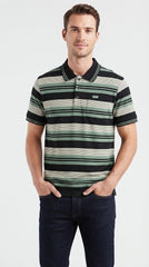 Mens Sage Green Horizontal Striped Polo Shirt