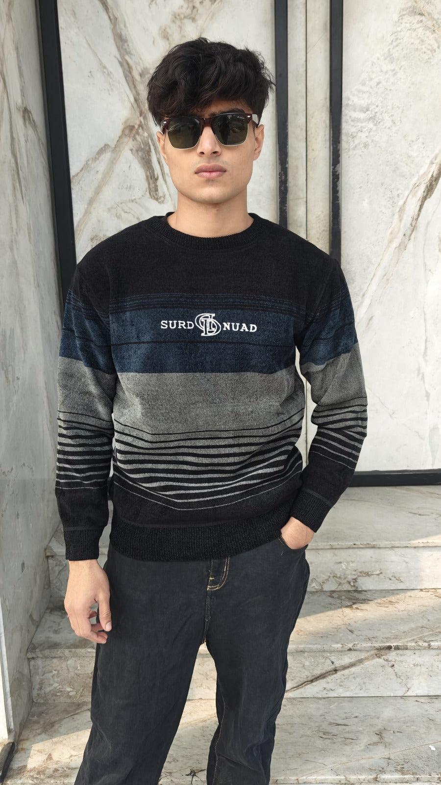 Mens imported black and blue sweater