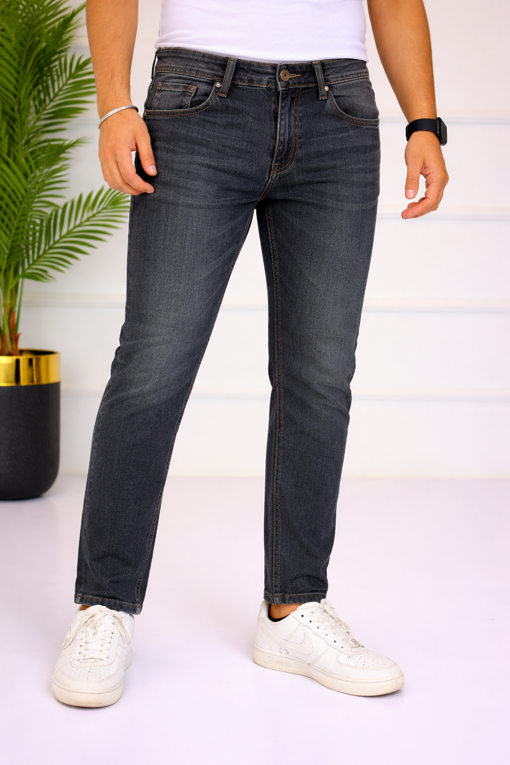 Men’s Dark Gray Random Wash Jeans