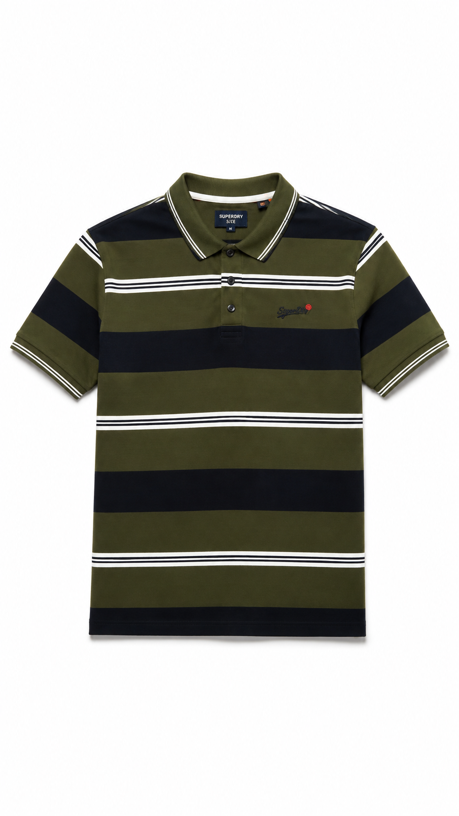 Mens Olive Green & Black Horizontal Striped Polo Shirt