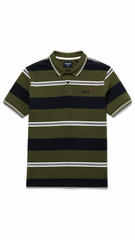 Mens Olive Green & Black Horizontal Striped Polo Shirt