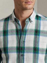 Mens White Green Blue Black Check Imported Casual Shirt