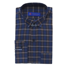 Men's navy and brown checkered formal shirt