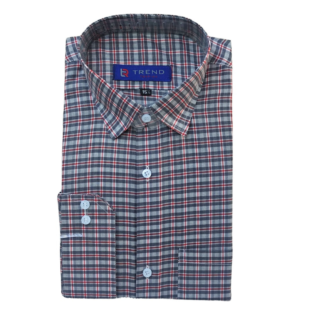 Men's gray and red checkered formal shirt