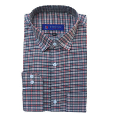 Men's gray and red checkered formal shirt