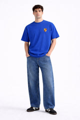 Mens Royal Blue Graphic Sports Car Print Downshoulder T-shirt