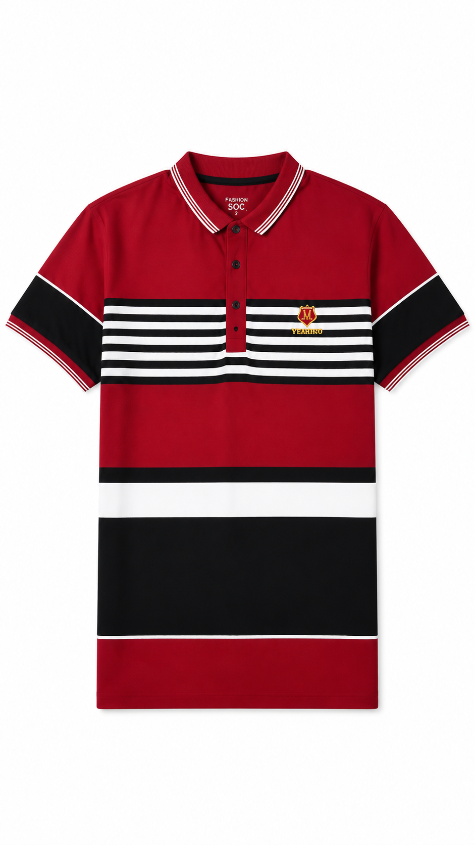 Mens Red Color Block Striped Polo Shirt