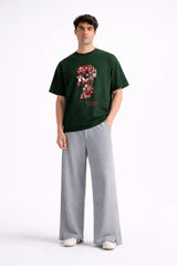 Mens Forest Green Stranger Things Graphic Print Downshoulder T-shirt