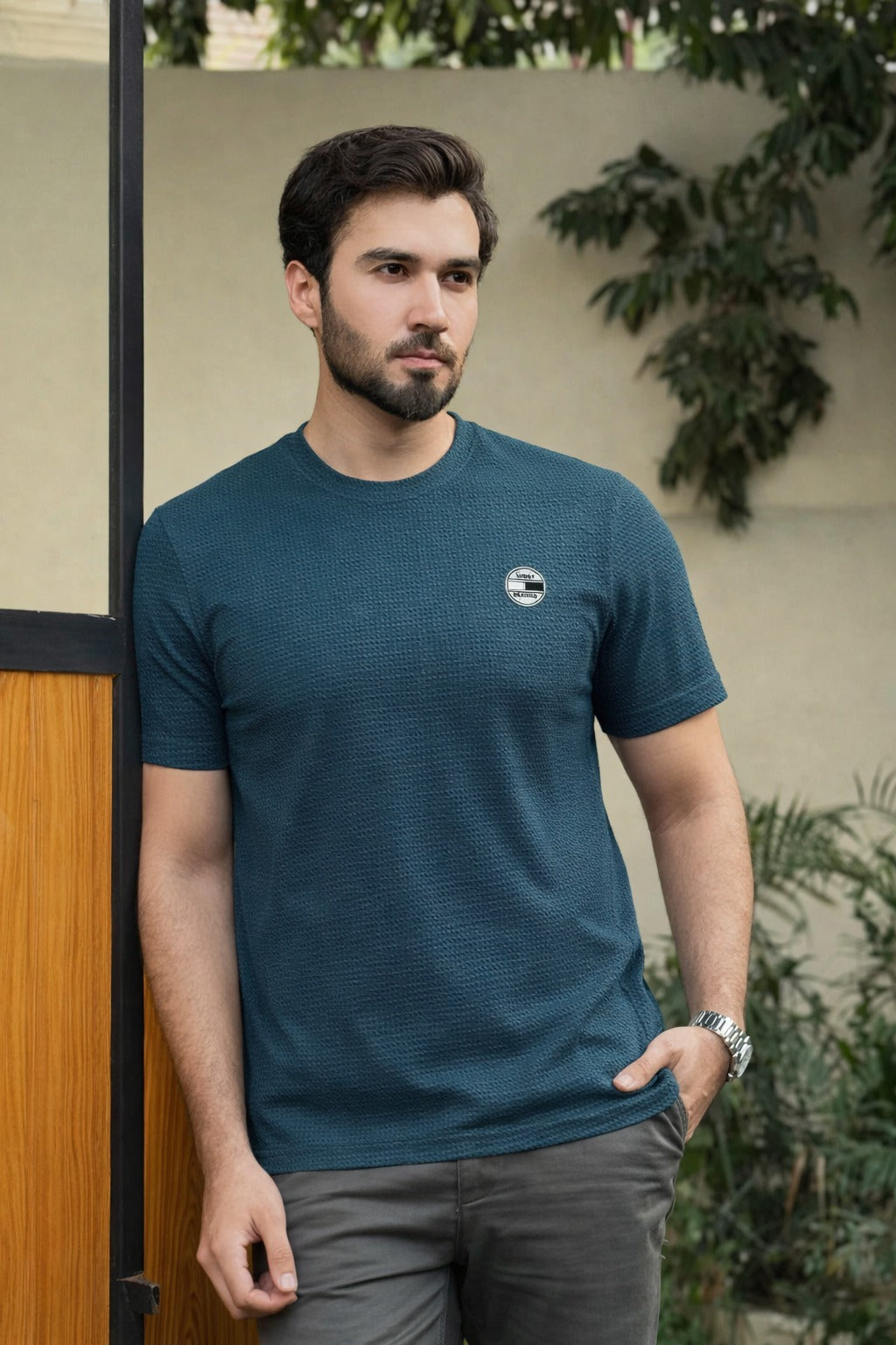 Men’s Teal Blue Textured T-Shirt (Last Chance)