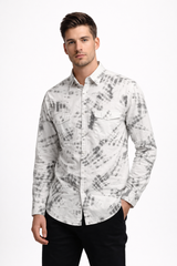 Mens Grey Tie-Dye Printed casual shirt