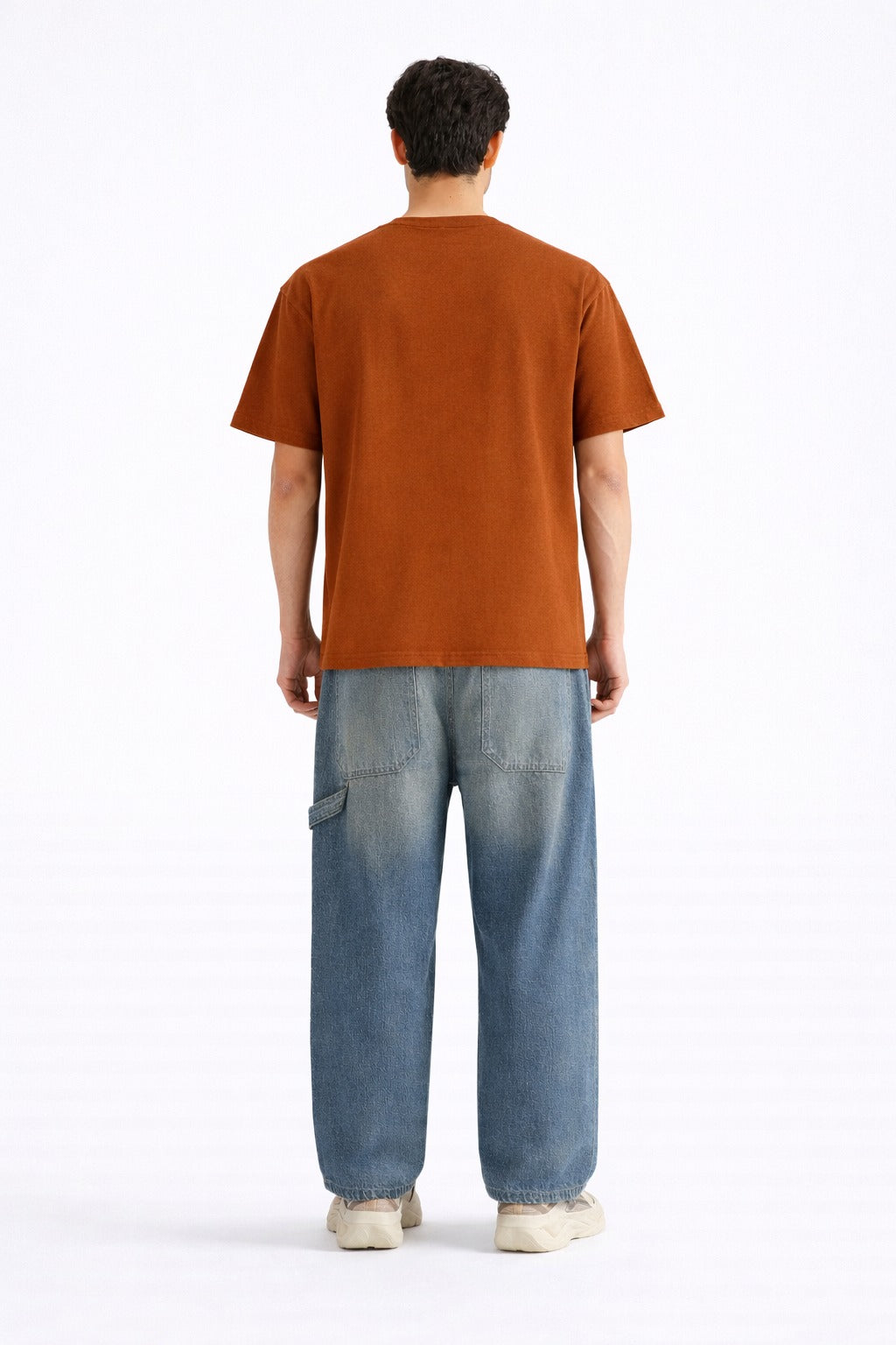 Mens Rust Orange Disconnect Graphic Print Downshoulder T-shirt
