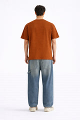 Mens Rust Orange Disconnect Graphic Print Downshoulder T-shirt