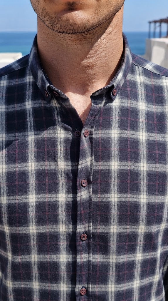 Mens Navy Blue Grey Check Imported Casual Shirt