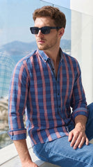 Mens Blue Red Check Imported Casual Shirt